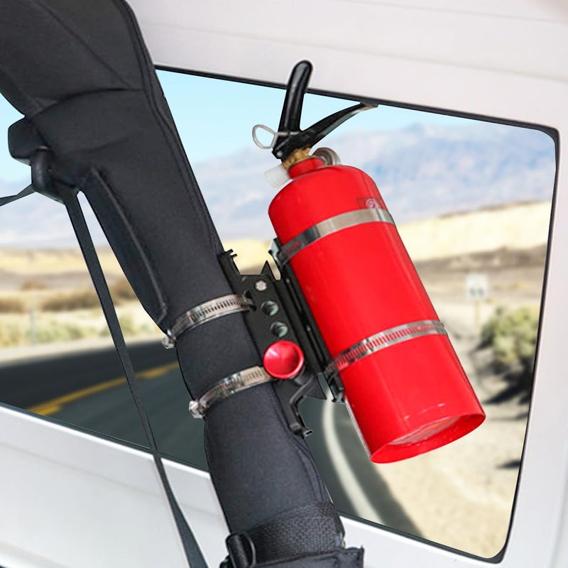 AUFER 2PCS Vehicle Universal Roll Bar Bottle / Fire Extinguisher Holder Mount Compatible with for Jeep Wrangler Gladiator Ford Bronco UTV Polaris RZR Can Am ATV,Adjustable, Aluminum - Image 5